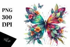 Butterfly with 3D Looking Flowers PNG Product Image 3