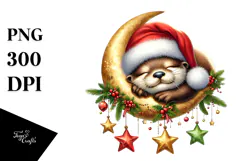 Cute Baby Otter Christmas Moon PNG Product Image 1
