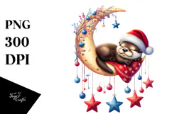 Vibrant Baby Otter Sleeping on the Moon PNG Product Image 1