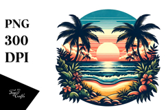 Retro Tropical Beach Sunset PNG Product Image 1