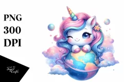 Cute Unicorn Winking Planet Clipart Product Image 1