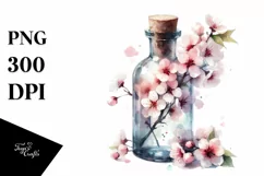 Abstract Watercolor Bottle Cherry Blossom | Clipart Product Image 3