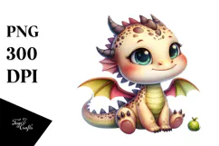 Cute Watercolor Baby Dragon Smiling | Sublimation Clipart Product Image 1