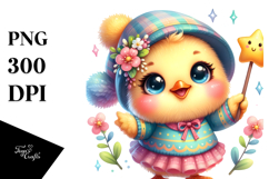 Colorful Baby Chicken with Spring Clothes PNG Product Image 1