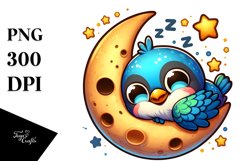 Small Baby Blackbird Napping on Moon | Clipart Product Image 3