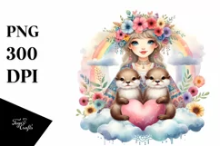 Colorful Cute Boho Otter Heart PNG Product Image 1