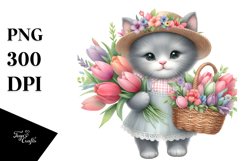 Colorful Baby Cat Tulip Basket | Sublimation | Clipart Product Image 1