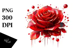 Red Rose Watercolor Splash PNG Product Image 1