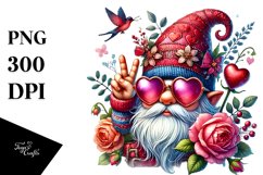 Victory Sign Valentines Gnome, PNG Product Image 1