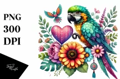 Boho Parrot on Flower Heart PNG Product Image 1