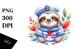 Cute Sloth Sailor Suit Moon PNG Product Image 1