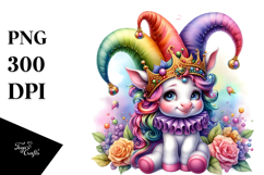 Colorful Baby Unicorn in Jester Hat, PNG Product Image 1