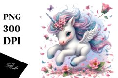 Cute Baby Unicorn Tumbling with Spring Petals Product Image 1