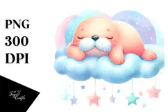 Pastel Cute Walrus Cloud Stars PNG Product Image 1