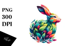 Vibrant Rabbit with Plant Leaves PNG Product Image 1