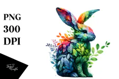 Vibrant Rabbit with Plant Leaves PNG Product Image 1