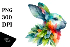 Vibrant Rabbit with Plant Leaves PNG Product Image 1