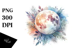 Vibrant Watercolor Abstract Moon | Sublimation | Clipart Product Image 1