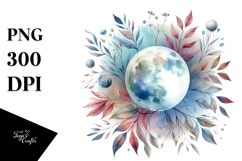 Vibrant Watercolor Abstract Moon | Sublimation | Clipart Product Image 1