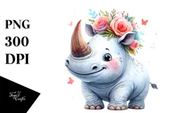 Funny Rhino | Watercolor Clipart Product Image 1