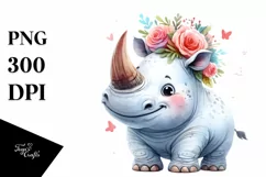 Funny Rhino | Watercolor Clipart Product Image 3