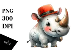 Funny Rhino | Watercolor Clipart Product Image 1
