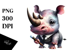 Funny Rhino | Watercolor Clipart Product Image 1