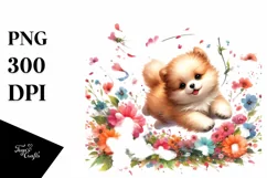 Watercolor Cute Dog Petals Wind Sublimation Clipart Product Image 1