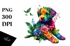 Vibrant Puppy with Flowers PNG Product Image 1