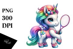 Colorful Baby Unicorn with Racket, PNG Product Image 3