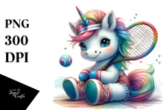 Baby Unicorn with Racket, High-Res PNG Product Image 1