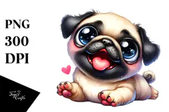 Happy Cartoon Pug, Transparent PNG Product Image 1