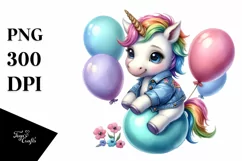 Cute Baby Unicorn Posing as Johny Bravo with Balloons | Product Image 1
