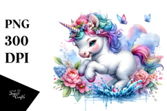 Colorful Baby Unicorn Splashing in Puddle, PNG Product Image 1