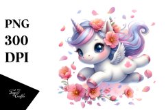 Cute Baby Unicorn Tumbling Spring Petals Wind Product Image 1