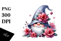 Cute GNOME with Rhododendron Floral Frame PNG Product Image 1