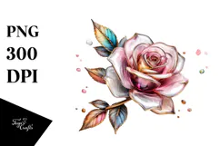 Rose with Watercolor Splash, High-Resolution PNG Product Image 1