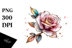 Rose with Watercolor Splash, High-Resolution PNG Product Image 1