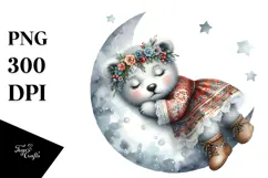 Boho Cute Baby Bear Dressed for Christmas, PNG Product Image 1
