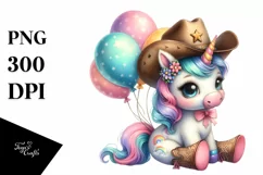 Pastel Baby Unicorn Cowboy Hat Clipart Product Image 1