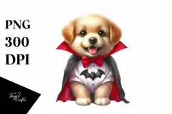 Funny Watercolor Puppy Dressed as Vampire | Sublimation Product Image 1