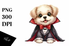 Funny Watercolor Puppy Dressed as Vampire | Sublimation Product Image 1