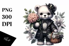 Gothic Baby Bear with Flowers | Sublimation | Clipart Product Image 1
