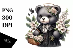 Gothic Baby Bear with Flowers | Sublimation | Clipart Product Image 1