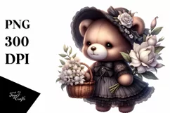 Gothic Baby Bear with Flowers | Sublimation | Clipart Product Image 1