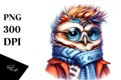 Vibrant Owl in Watercolor, High-Res PNG Product Image 1