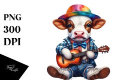 Colorful Watercolor Baby Cow Musician's Outfit PNG Product Image 1