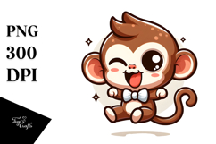 Ridiculously Cute Cartoon Monkey with Bow Tie PNG Product Image 1