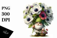 Detailed Gnome Anemone Bouquet Digital Painting Clipart Product Image 3