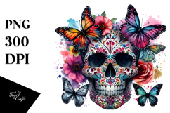 Colorful Butterfly and Skull Painting PNG Product Image 1